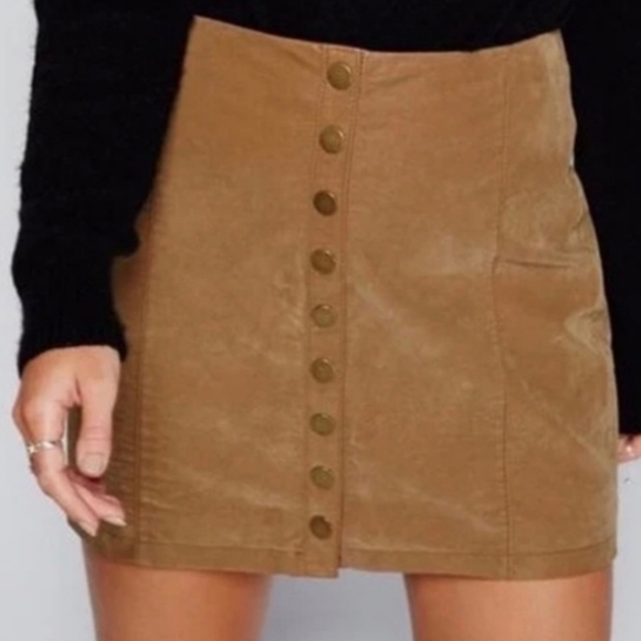 Free People Dresses & Skirts - Free People Tan Faux Leather Mini Skirt, Size 0